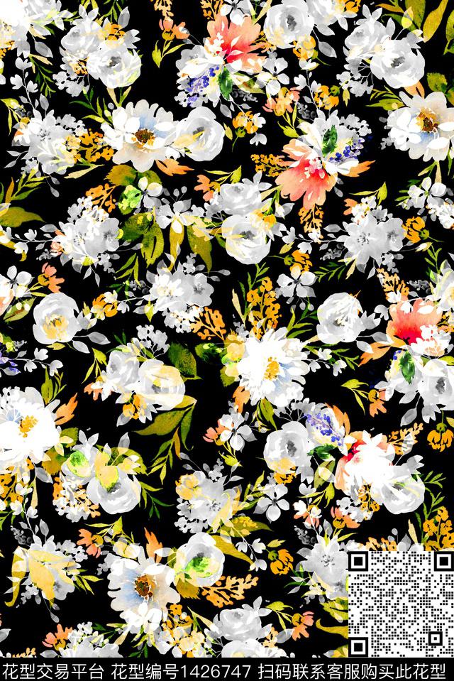 花卉大牌风小清新数码印花花型下载（图片编号: 1426747） - 瓦栏（Walan）