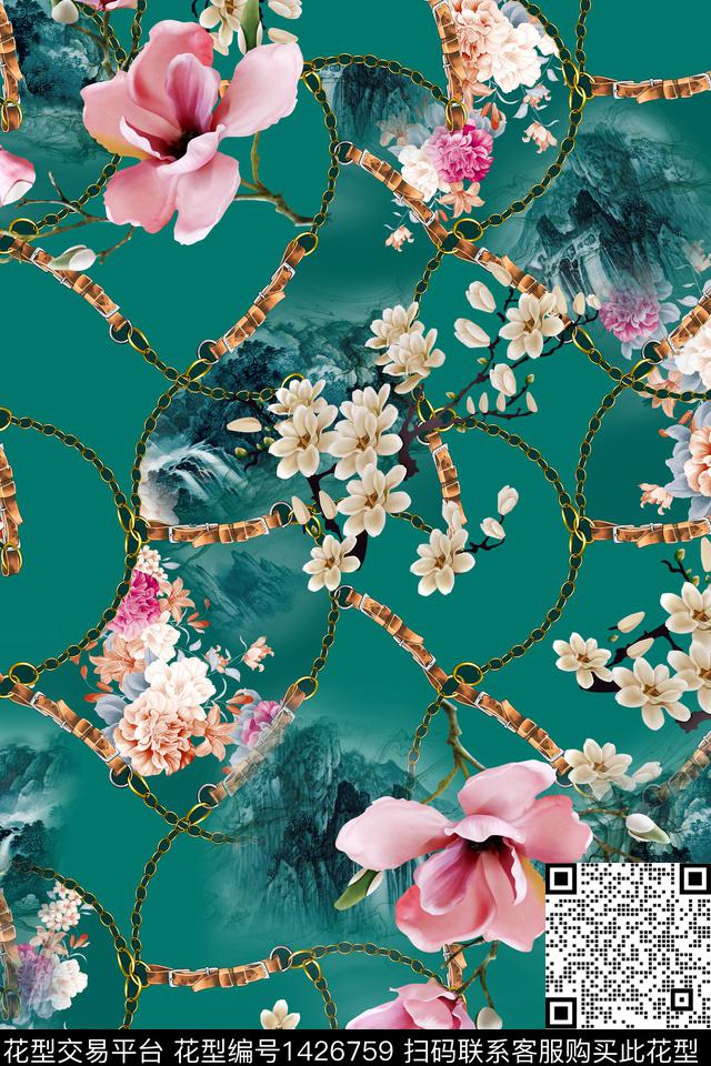 qx685.jpg - 1426759 - 花卉 中国 国画 - 数码印花花型 － 女装花型设计 － 瓦栏
