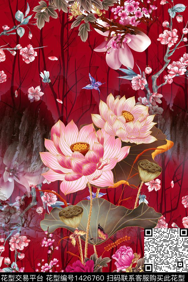 qx686.jpg - 1426760 - 花卉 中国 国画 - 数码印花花型 － 女装花型设计 － 瓦栏