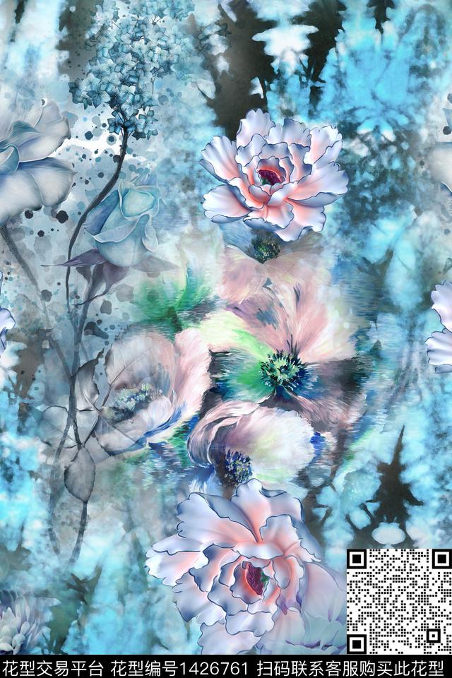 qx687.jpg - 1426761 - 花卉 中国 国画 - 数码印花花型 － 女装花型设计 － 瓦栏