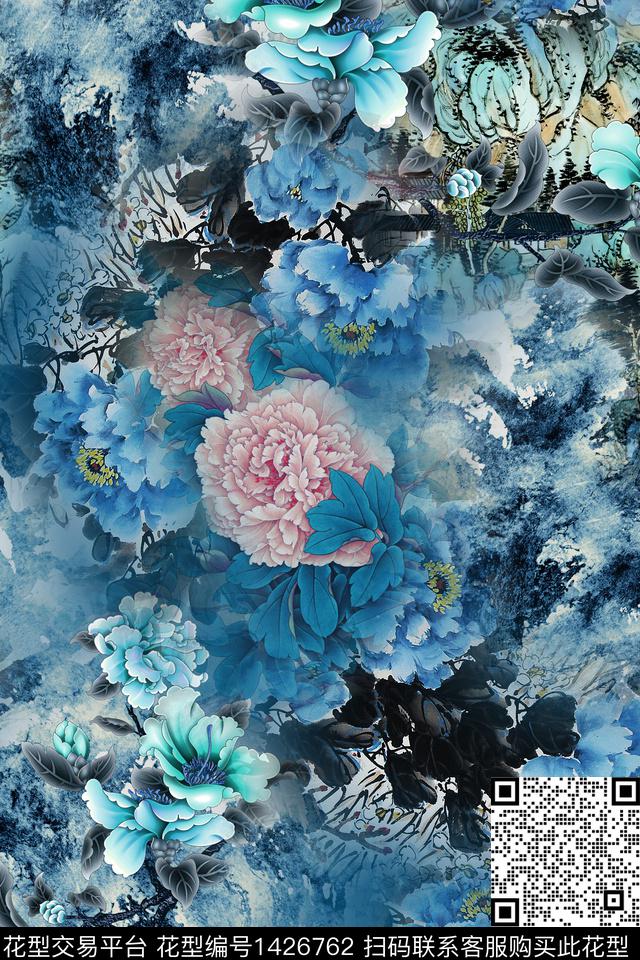 qx688.jpg - 1426762 - 花卉 中国 国画 - 数码印花花型 － 女装花型设计 － 瓦栏
