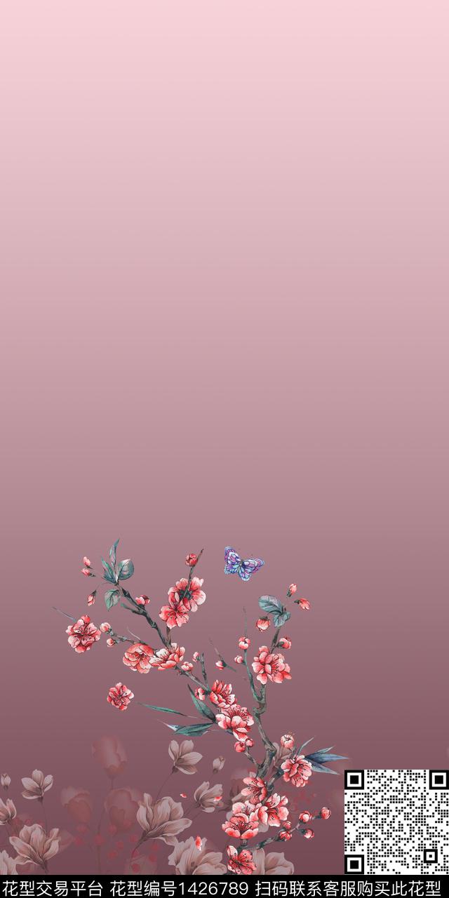定位花花卉大牌风数码印花花型下载（图片编号: 1426789） - 瓦栏（Walan）