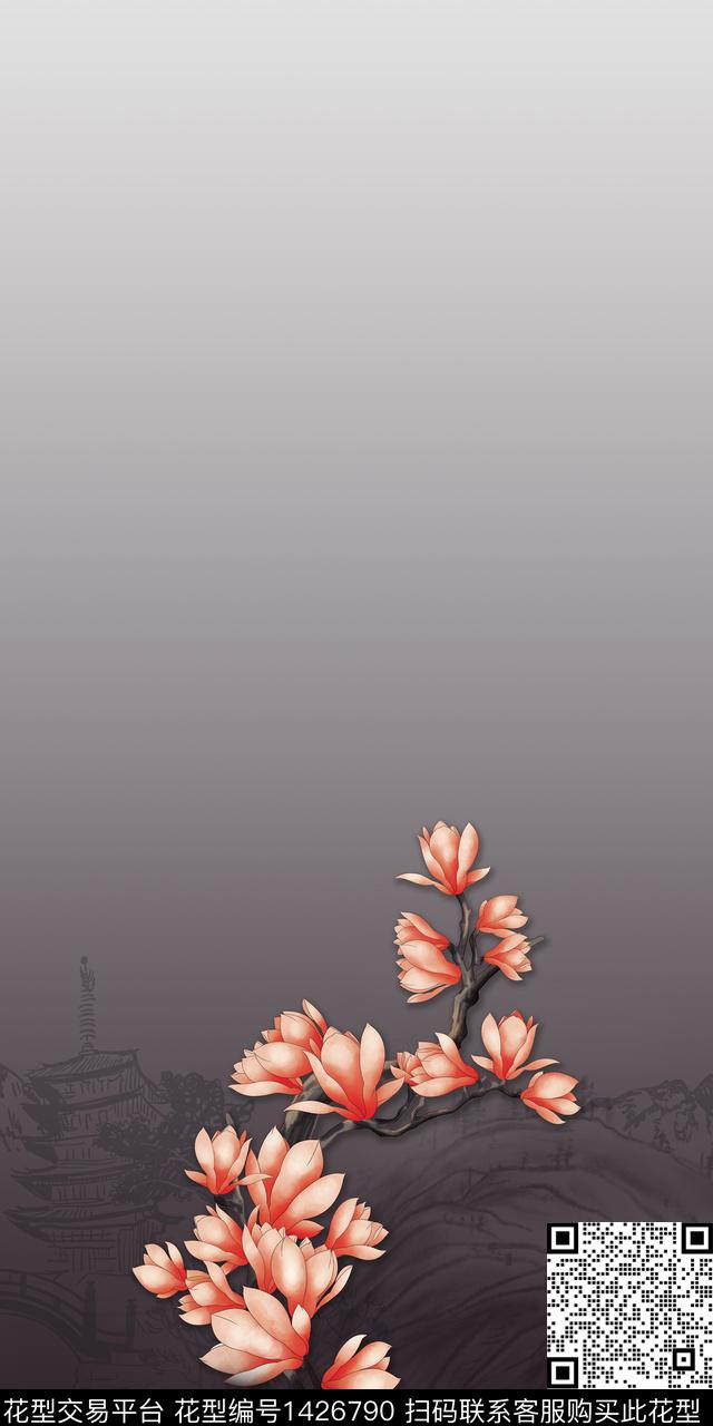 qx716.jpg - 1426790 - 定位花 花卉 大牌风 - 数码印花花型 － 女装花型设计 － 瓦栏