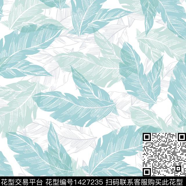 xZ1966.jpg - 1427235 - 热带花型 真丝 绿植树叶 - 数码印花花型 － 女装花型设计 － 瓦栏