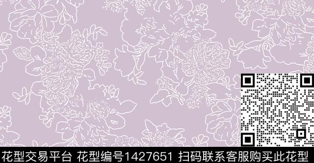 清爽底花卉手绘花卉女装传统印花花型下载（图片编号: 1427651） - 瓦栏（Walan）
