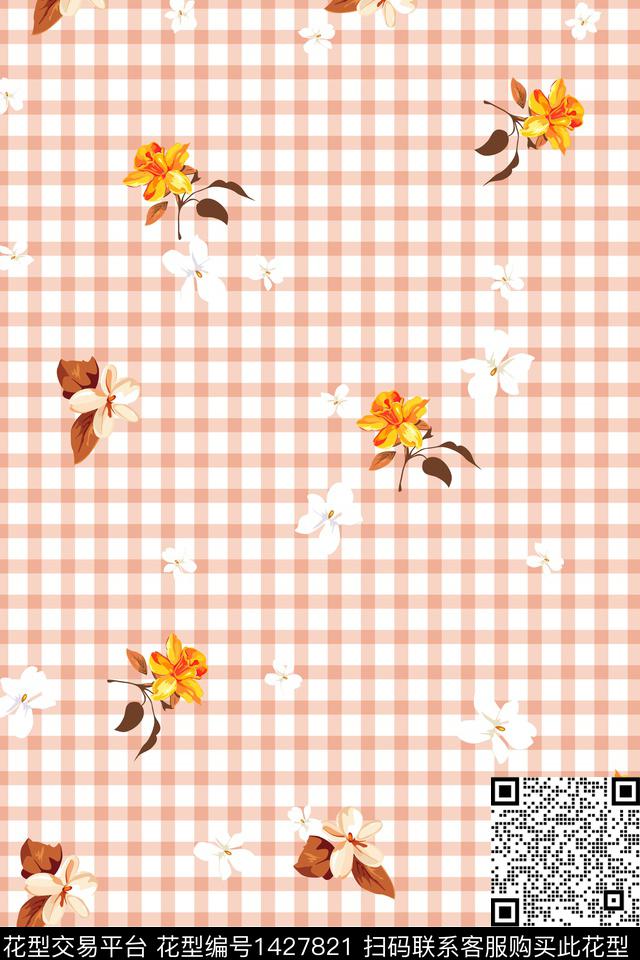 格子花卉小碎花数码印花花型下载（图片编号: 1427821） - 瓦栏（Walan）