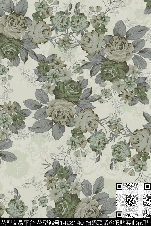 扎染花型复古花卉数码印花花型下载（图片编号: 1428140） - 瓦栏（Walan）