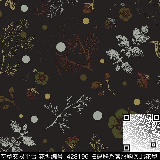 黑底花卉女装大牌风数码印花花型下载（图片编号: 1428196） - 瓦栏（Walan）