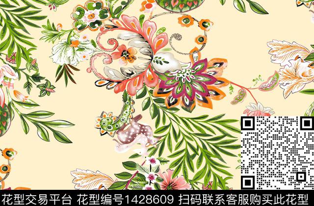 花卉大牌风中国风数码印花花型下载（图片编号: 1428609） - 瓦栏（Walan）