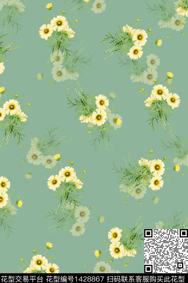 WC00809.jpg - 1428867 - 绿植树叶 水彩 雪纺 - 传统印花花型 － 女装花型设计 － 瓦栏