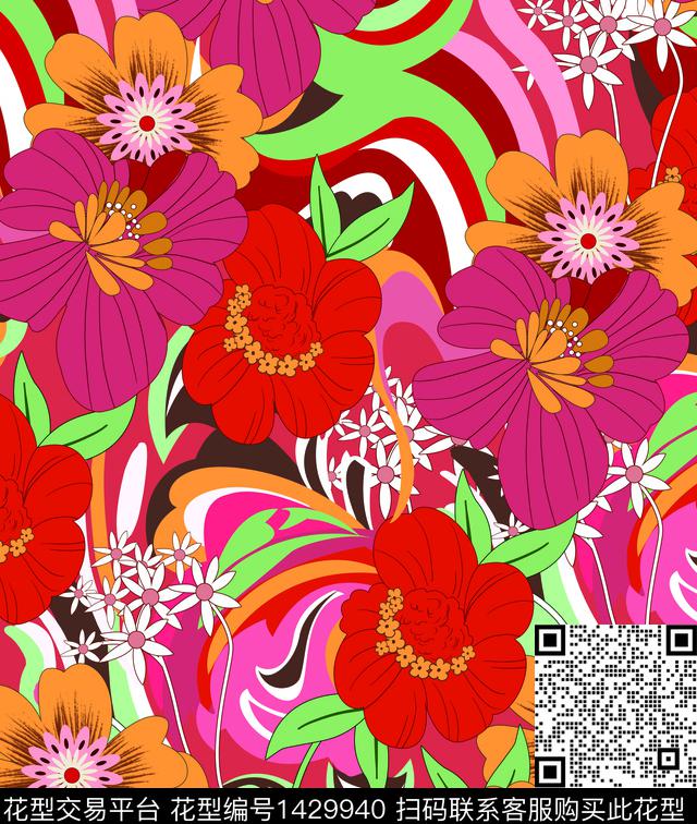 热带植物花.jpg - 1429940 - 沙滩 泳装花型 抽象花卉 - 数码印花花型 － 泳装花型设计 － 瓦栏
