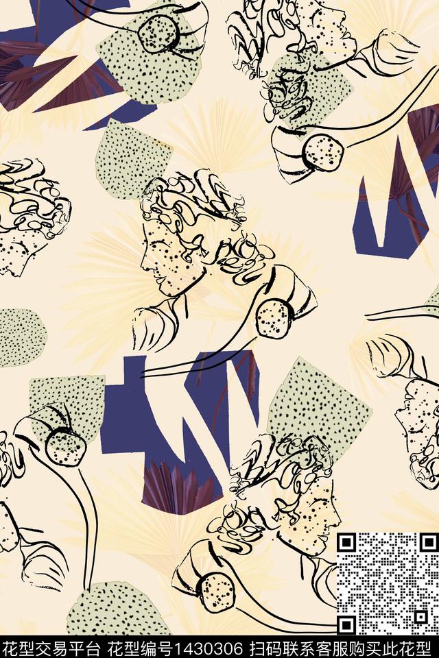 线条人物抽象数码印花花型下载（图片编号: 1430306） - 瓦栏（Walan）