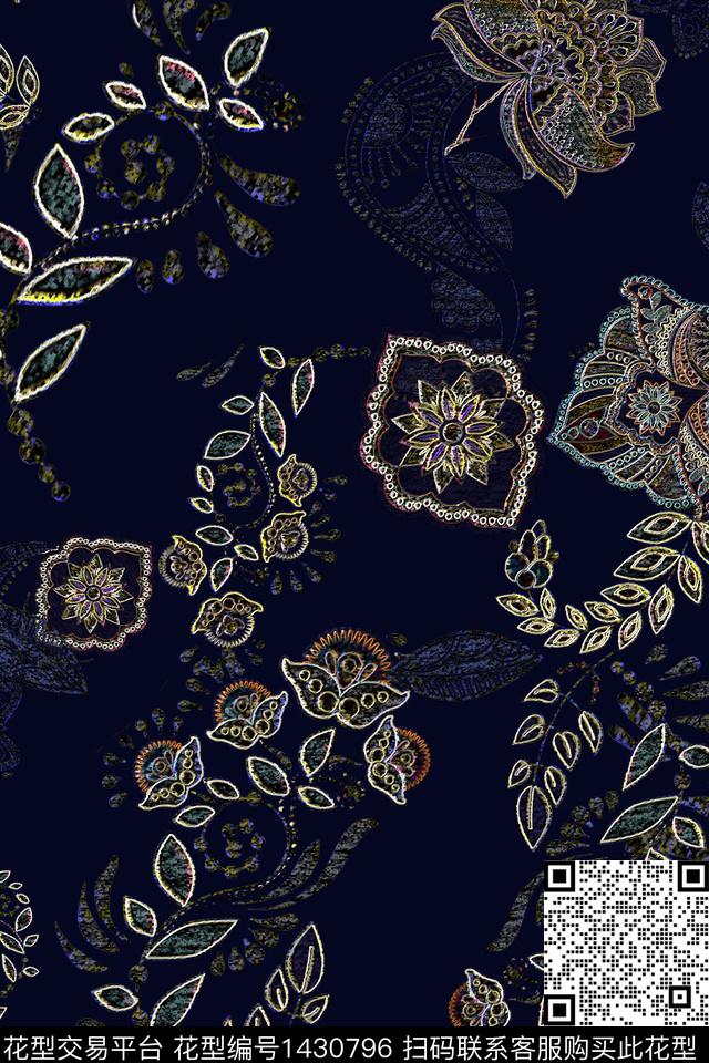 1.jpg - 1430796 - 数码花型 民族花卉 几何 - 数码印花花型 － 女装花型设计 － 瓦栏