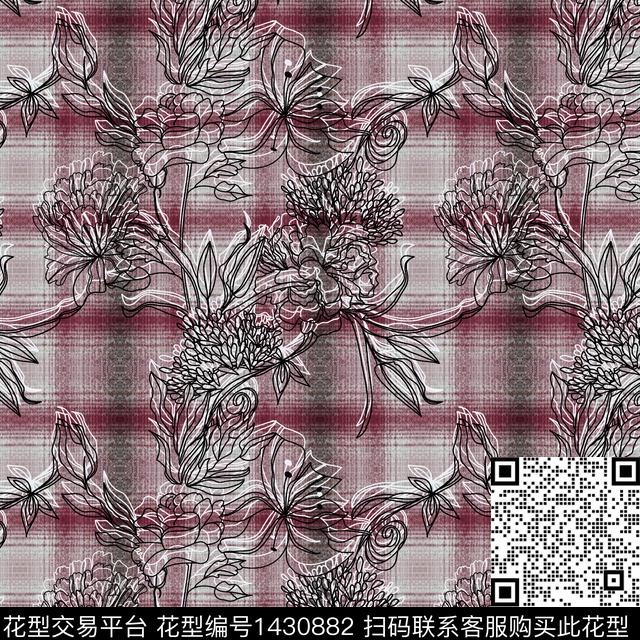 xz2054.jpg - 1430882 - 格子 花卉 真丝 - 数码印花花型 － 女装花型设计 － 瓦栏