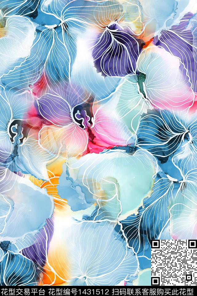 炫彩肌理水彩数码印花花型下载（图片编号: 1431512） - 瓦栏（Walan）
