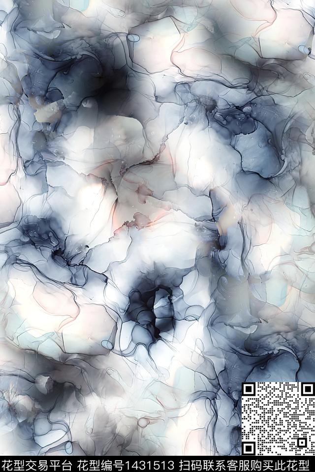 肌理水彩清爽底花卉数码印花花型下载（图片编号: 1431513） - 瓦栏（Walan）