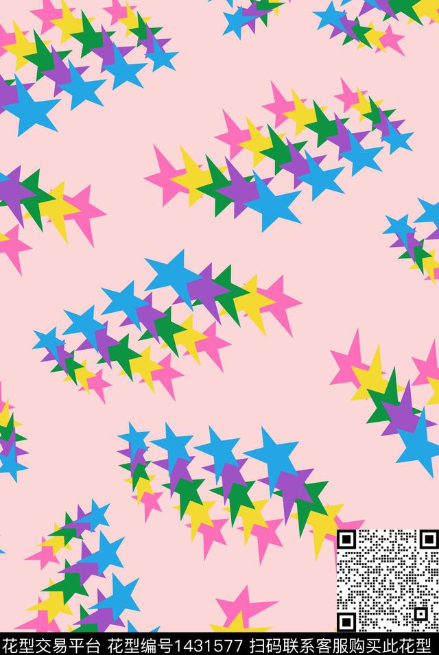 星星大牌风几何数码印花花型下载（图片编号: 1431577） - 瓦栏（Walan）