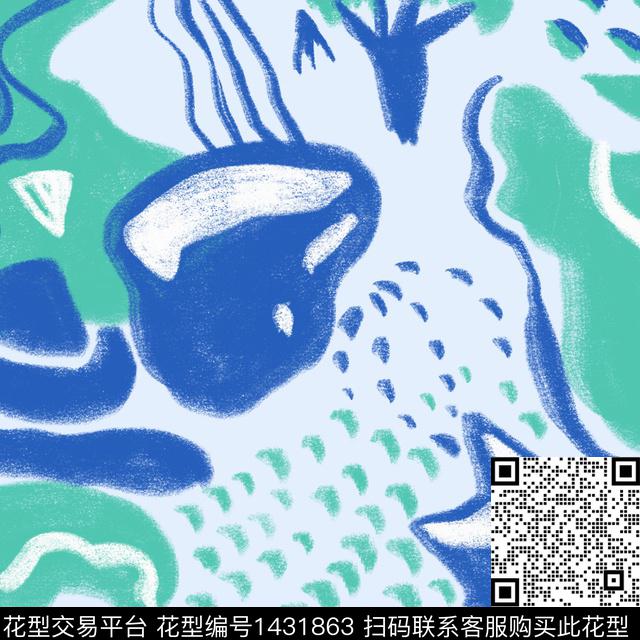 blue.jpg - 1431863 - 涂鸦 笔触 抽象花卉 - 数码印花花型 － 女装花型设计 － 瓦栏