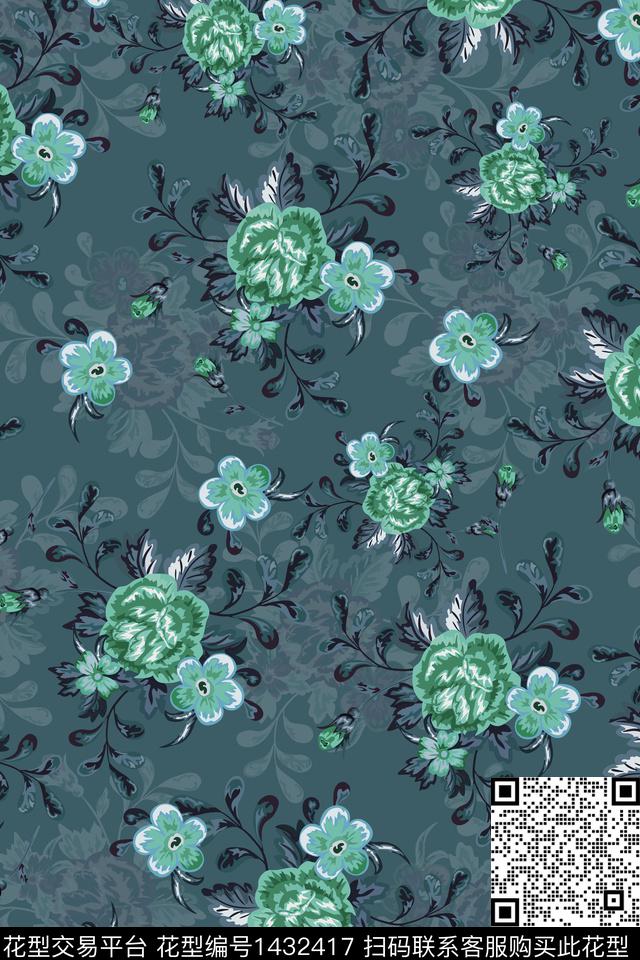 复古花卉大牌风数码印花花型下载（图片编号: 1432417） - 瓦栏（Walan）