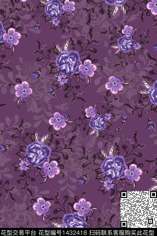 复古花卉大牌风数码印花花型下载（图片编号: 1432418） - 瓦栏（Walan）