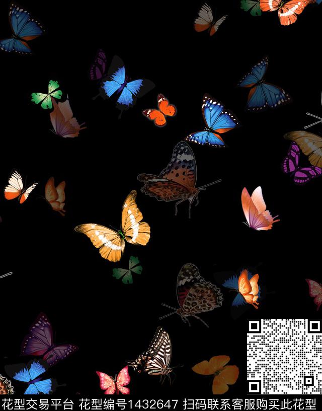 xz2086.jpg - 1432647 - 动物 真丝 蝴蝶 - 数码印花花型 － 女装花型设计 － 瓦栏