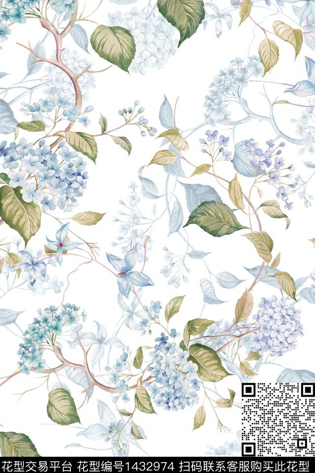 绿植树叶清爽底花卉旗袍传统印花花型下载（图片编号: 1432974） - 瓦栏（Walan）