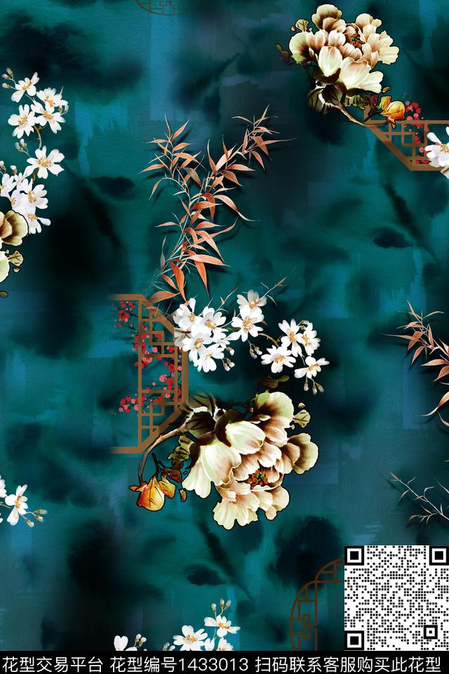 YG21HE041-1.jpg - 1433013 - 连衣裙 旗袍 手绘 - 数码印花花型 － 女装花型设计 － 瓦栏