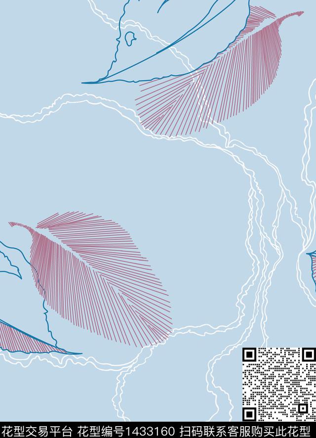 童装绿植树叶线条传统印花花型下载（图片编号: 1433160） - 瓦栏（Walan）