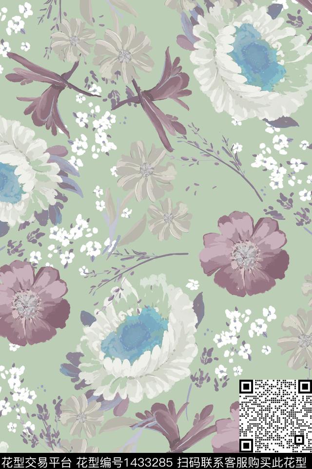菊花复古花卉数码印花花型下载（图片编号: 1433285） - 瓦栏（Walan）