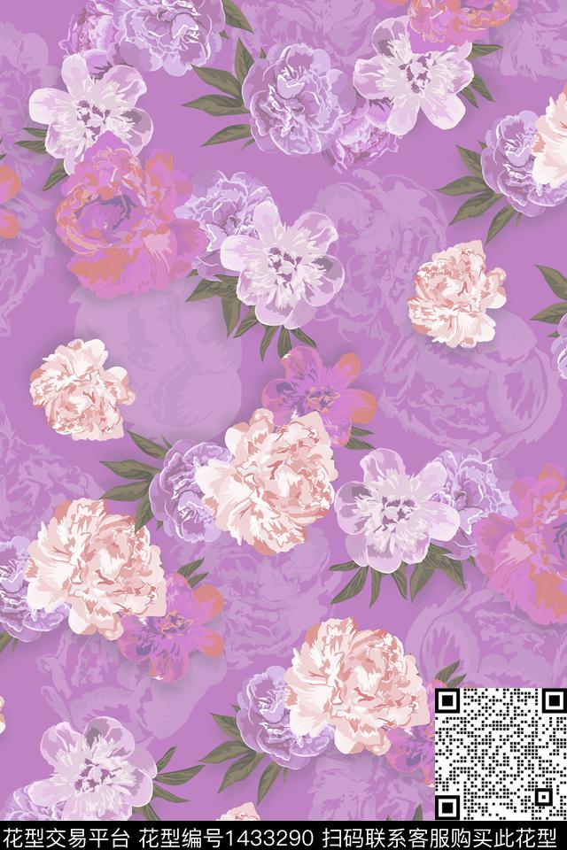 红花复古花卉数码印花花型下载（图片编号: 1433290） - 瓦栏（Walan）