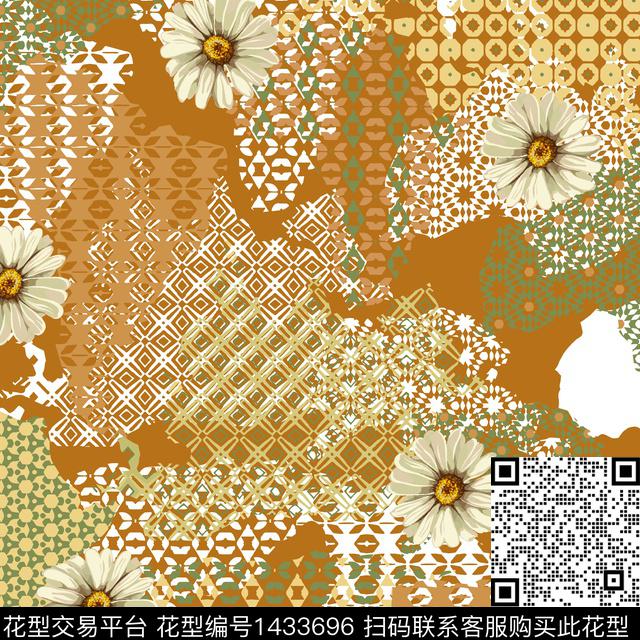 Z693.jpg - 1433696 - 民族花卉 花卉 大牌风 - 数码印花花型 － 女装花型设计 － 瓦栏