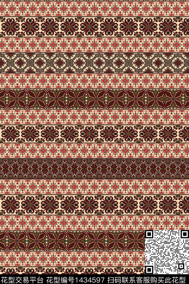 zsy-377.jpg - 1434597 - 几何 民族风 传统花型 - 传统印花花型 － 女装花型设计 － 瓦栏