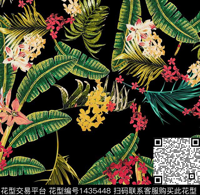 复古花卉热带花型数码印花花型下载（图片编号: 1435448） - 瓦栏（Walan）