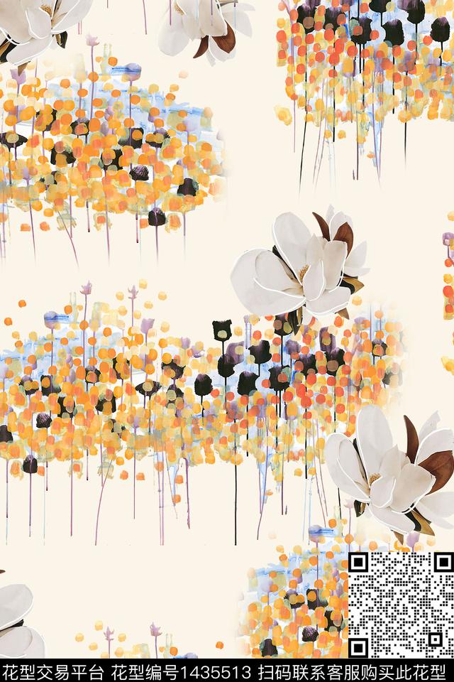 几何简约花卉数码印花花型下载（图片编号: 1435513） - 瓦栏（Walan）