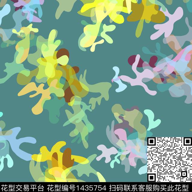 绿迷彩8元素的副本.jpg - 1435754 - 烂花花型 抽象花卉 褪色花卉 - 传统印花花型 － 女装花型设计 － 瓦栏
