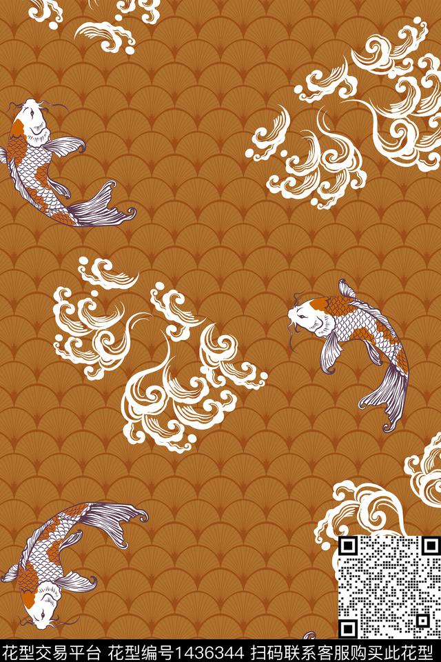 美人鱼传统纹样民族风数码印花花型下载（图片编号: 1436344） - 瓦栏（Walan）
