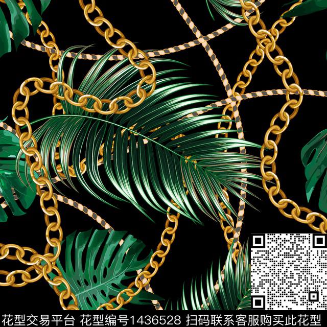 热带叶链条.jpg - 1436528 - 链条 衬衫 金属 - 传统印花花型 － 女装花型设计 － 瓦栏