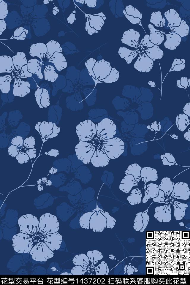 时尚菊花复古数码印花花型下载（图片编号: 1437202） - 瓦栏（Walan）