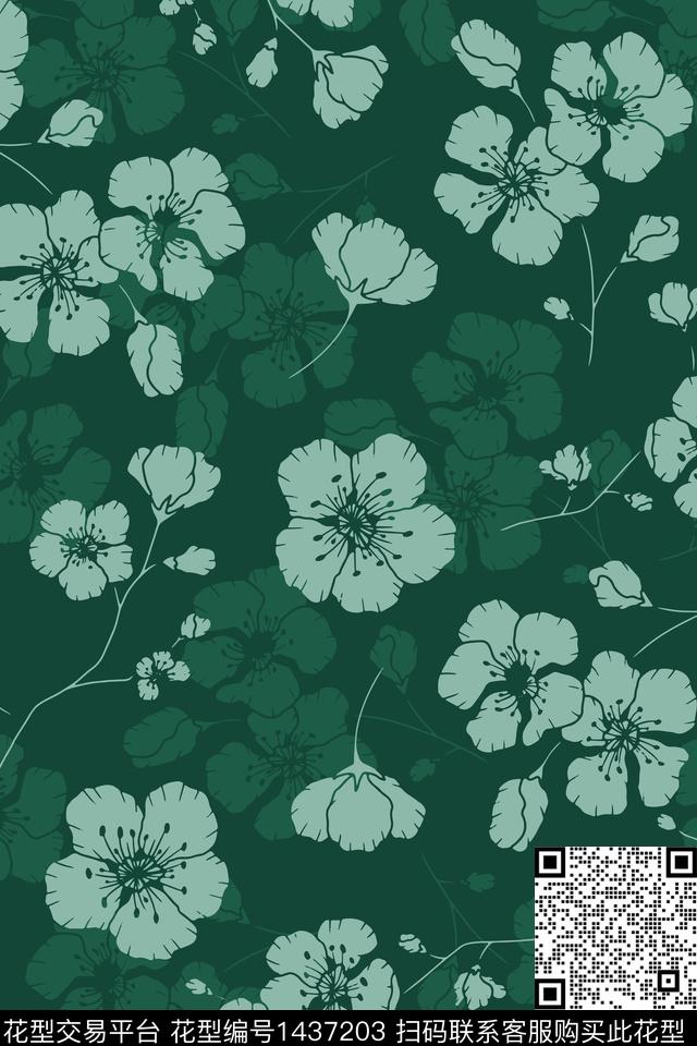 时尚菊花复古数码印花花型下载（图片编号: 1437203） - 瓦栏（Walan）