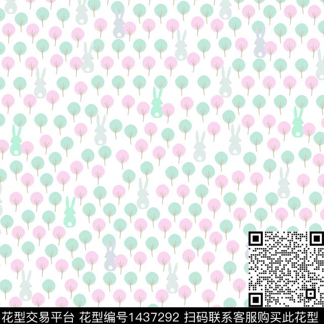 小兔子D.jpg - 1437292 - 时尚 童装 可爱 - 传统印花花型 － 童装花型设计 － 瓦栏