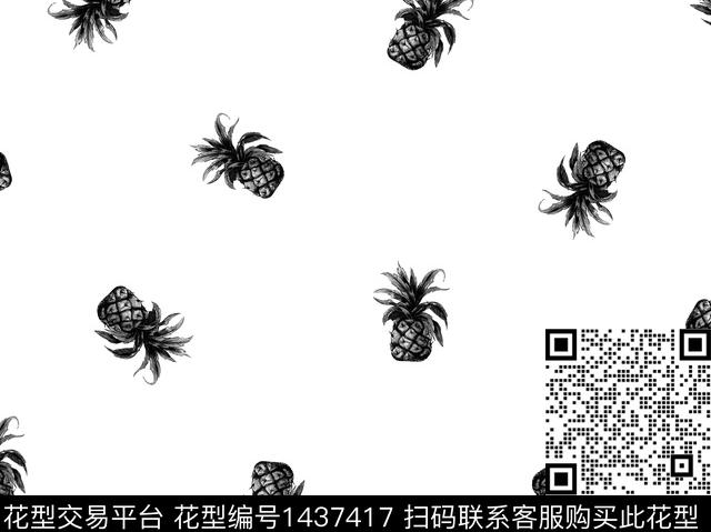 guan849.jpg - 1437417 - 菠萝 黑白花型 热带花型 - 数码印花花型 － 女装花型设计 － 瓦栏