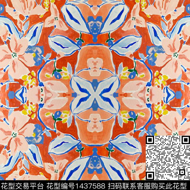 SS2021019-3.jpg - 1437588 - 花卉 抽象 手绘花卉 - 数码印花花型 － 方巾花型设计 － 瓦栏