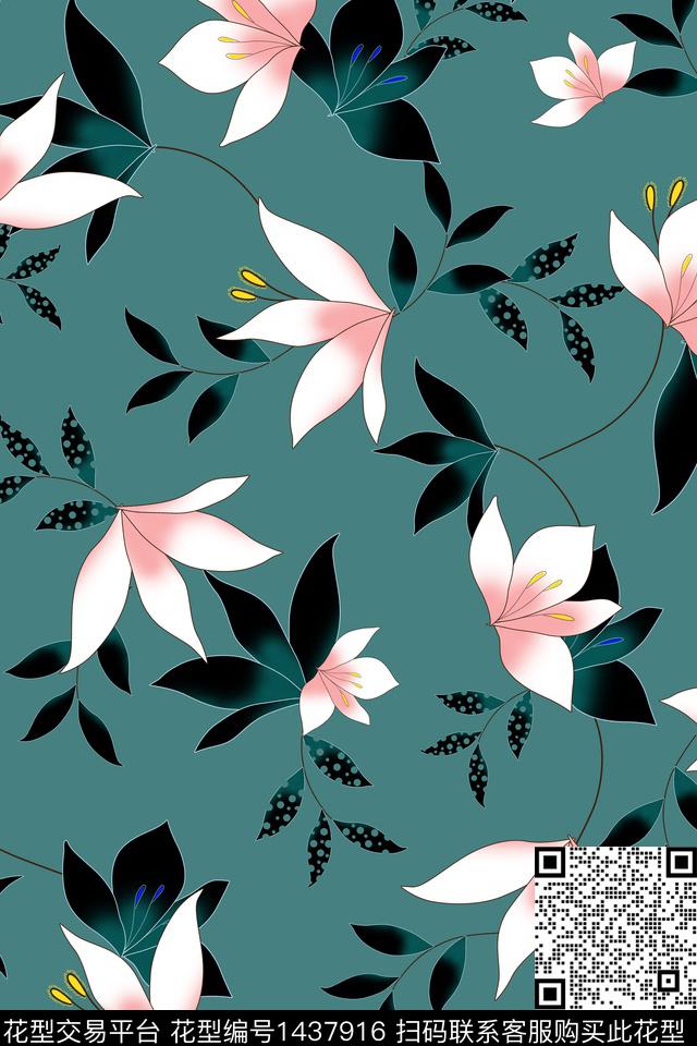 花卉大花满版散花数码印花花型下载（图片编号: 1437916） - 瓦栏（Walan）