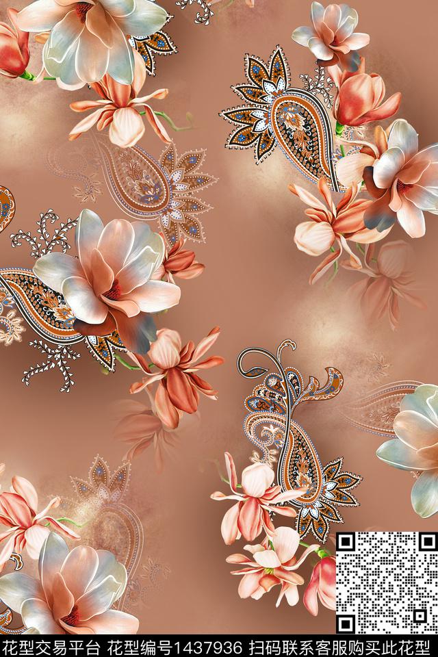底纹花卉满版散花数码印花花型下载（图片编号: 1437936） - 瓦栏（Walan）