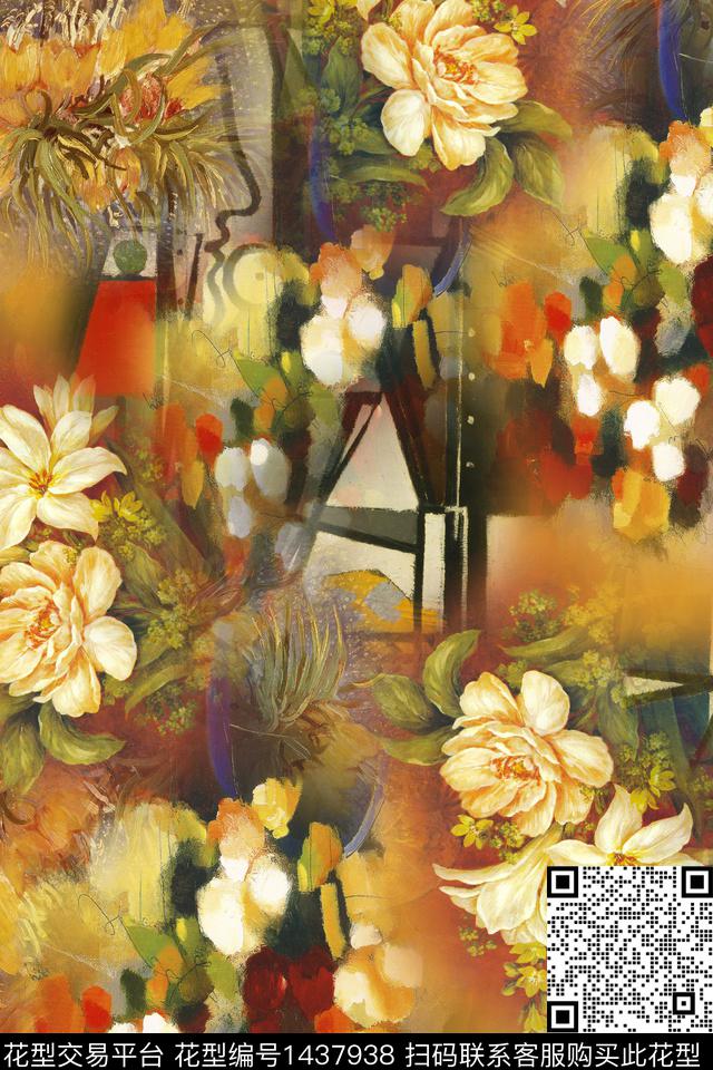 底纹花卉满版散花数码印花花型下载（图片编号: 1437938） - 瓦栏（Walan）