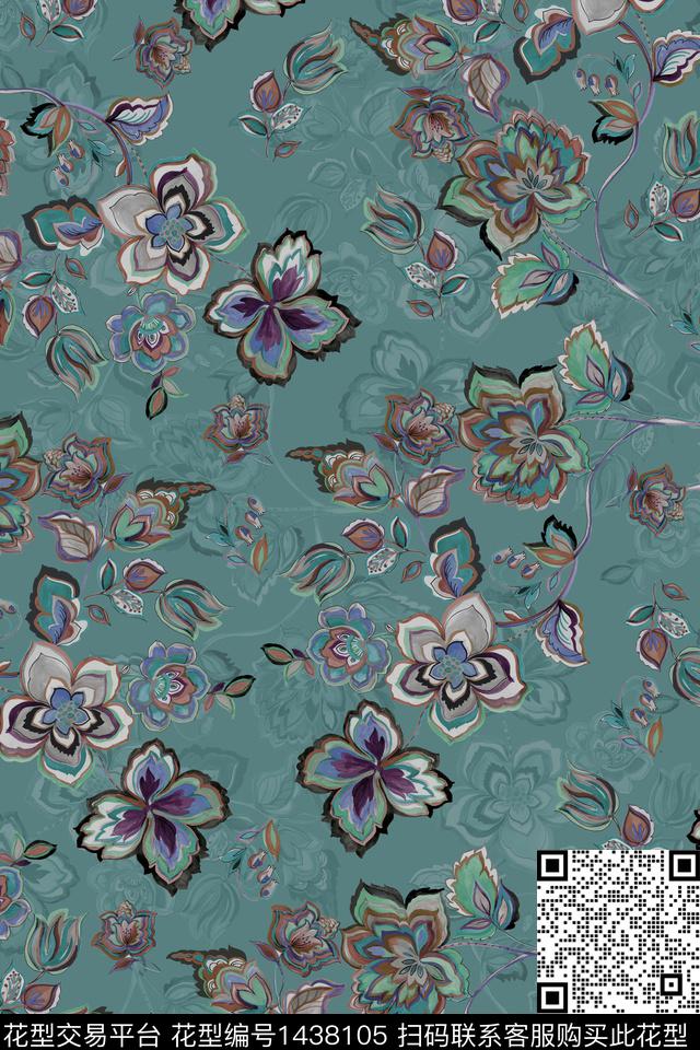 花卉20041-3.jpg - 1438105 - 时尚 复古 民族风 - 数码印花花型 － 女装花型设计 － 瓦栏