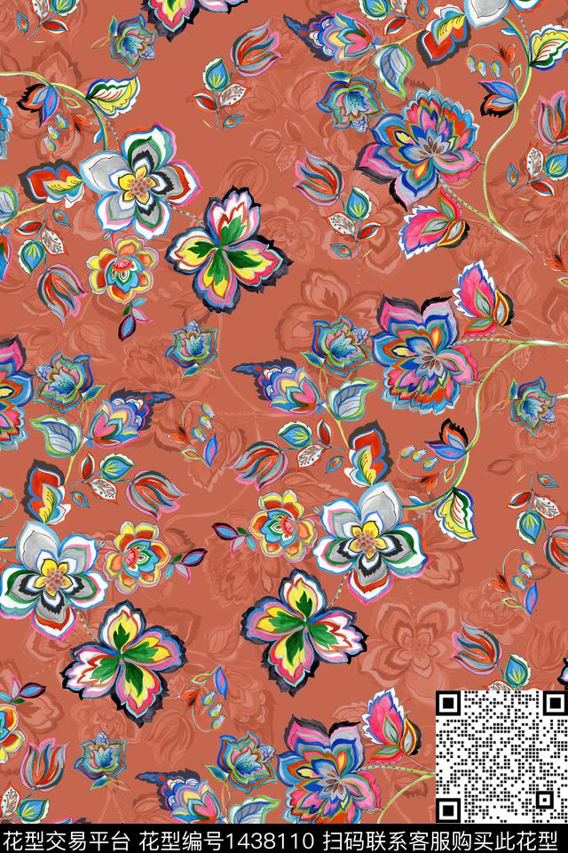 花卉20041.jpg - 1438110 - 时尚 复古 民族风 - 数码印花花型 － 女装花型设计 － 瓦栏
