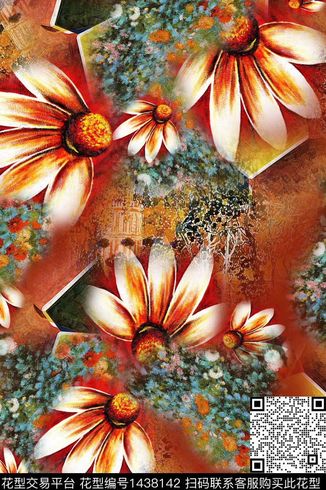 底纹复古花卉传统印花花型下载（图片编号: 1438142） - 瓦栏（Walan）