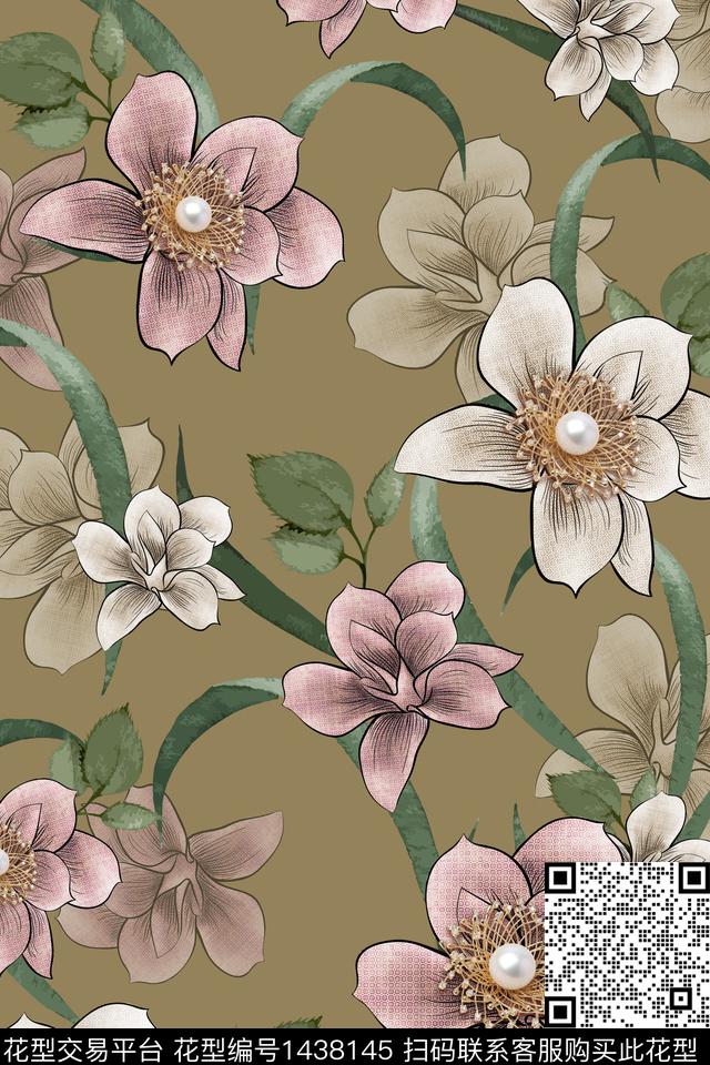花卉满版散花大花传统印花花型下载（图片编号: 1438145） - 瓦栏（Walan）