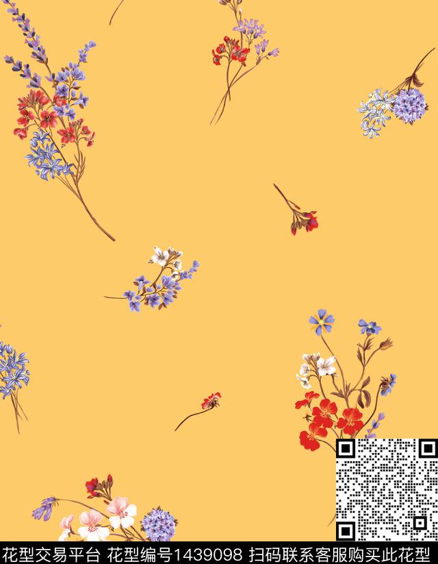 复古手绘花卉花卉数码印花花型下载（图片编号: 1439098） - 瓦栏（Walan）